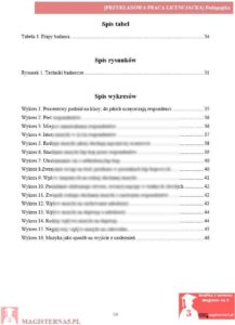 przykładowy spis tabel praca licencjacka pedagogika