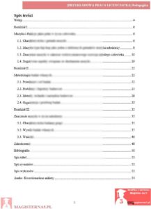 przykładowy spis treści praca licencjacka pedagogika