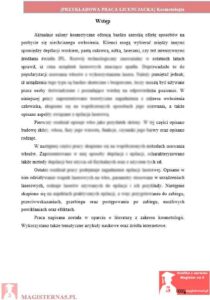 przykładowy wstęp praca licencjacka kosmetologia