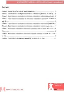 przykładowy spis tabel praca licencjacka finanse i rachunkowość
