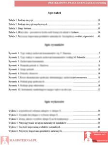 przykładowy spis tabel praca licencjacka marketing