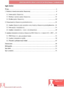 przykładowy spis treści praca licencjacka finanse i rachunkowość