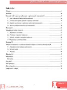 przykładowy spis treści praca licencjacka marketing
