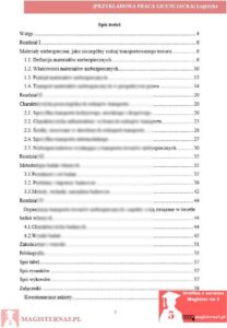 przykładowy spis treści praca licencjacka logistyka