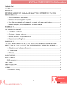 przykładowy spis treści praca licencjacka resocjalizacja