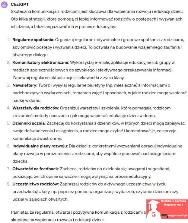 jak wykorzystać chatgpt w pracy w przedszkolu- metody skutecznej komunikacji z rodzicami metody skutecznej komunikacji z rodzicami