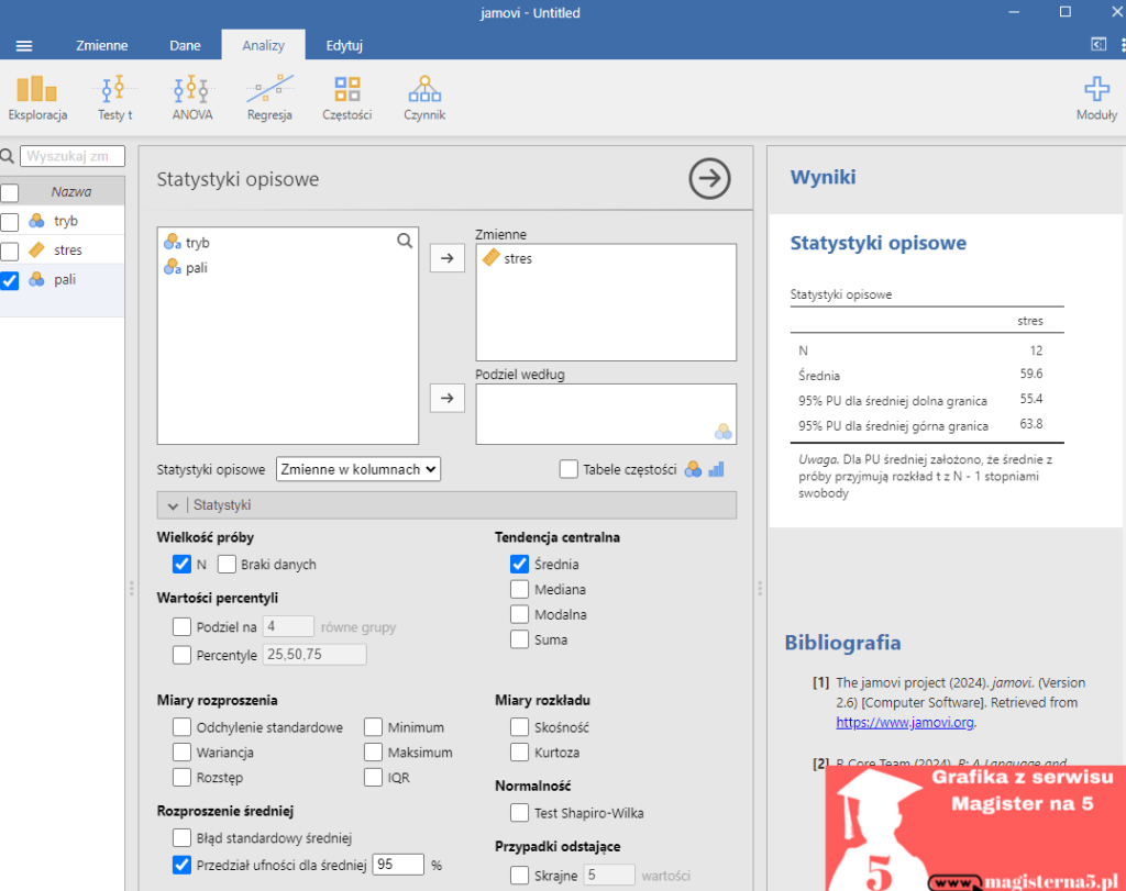 Jamovi jak obliczyć przedział ufności?