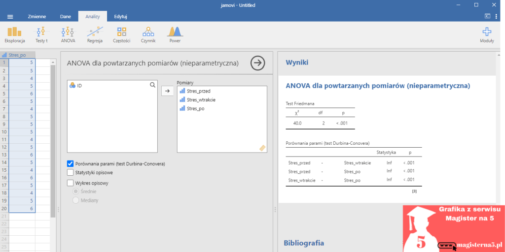 Porównanie parami w jmovi- test friedmana